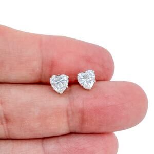 Estate Sterling Silver 925 Cubic Zirconia Heart Stud Earrings